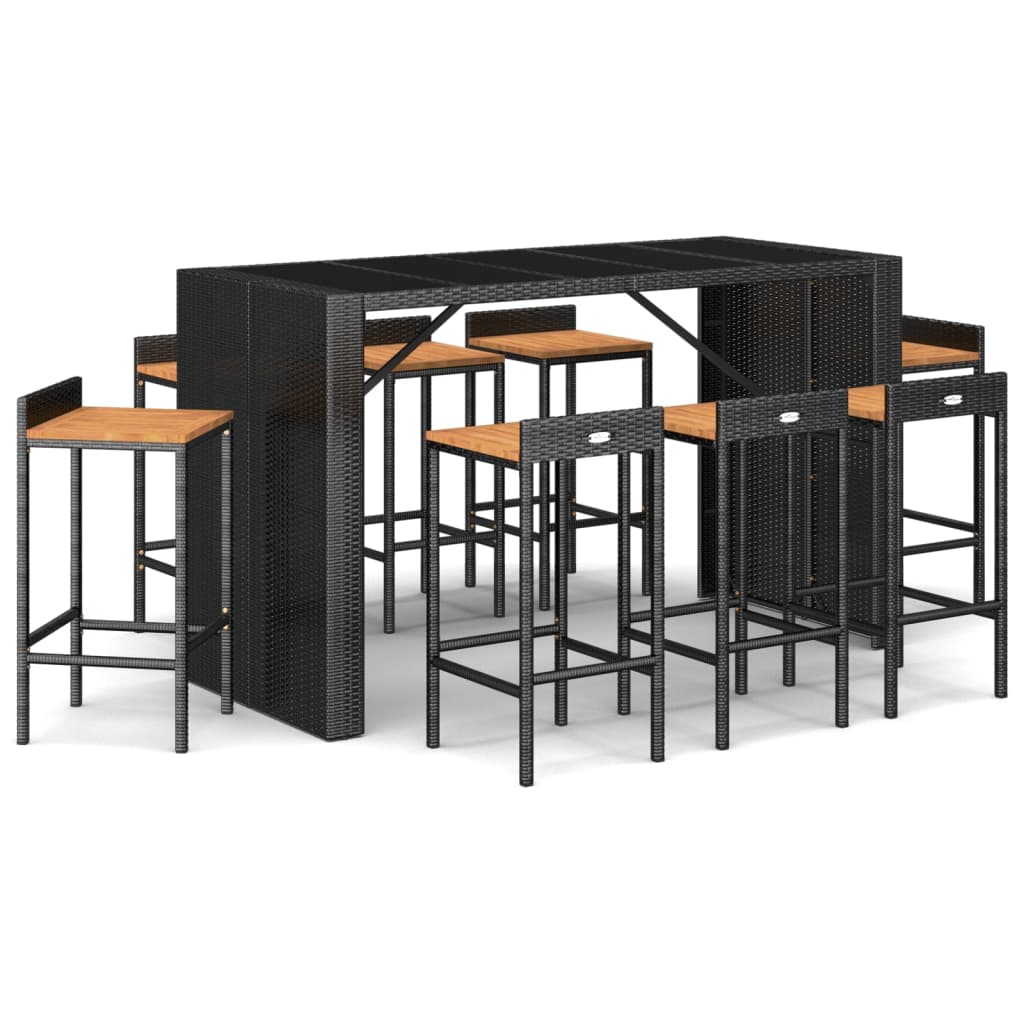 9-Tlg. Gartenbar-Set Poly Rattan & Massivholz Akazie