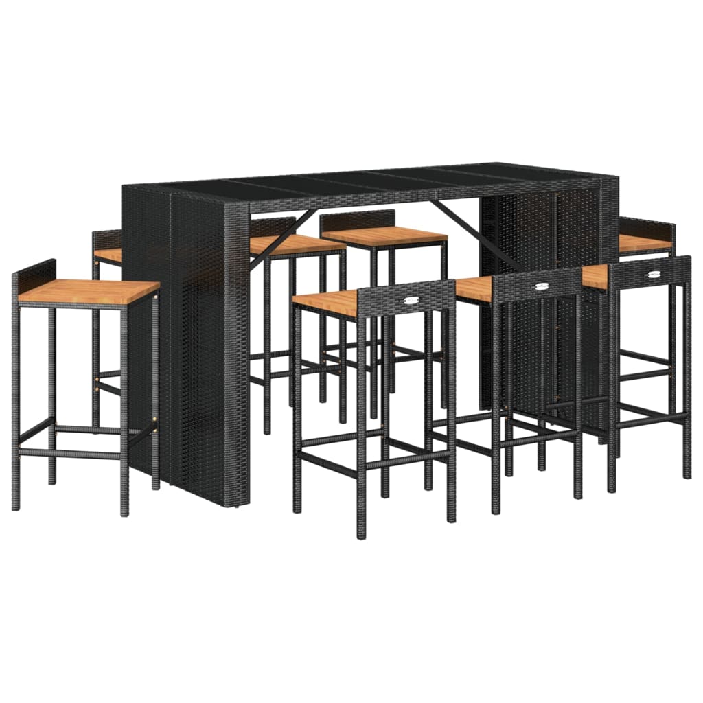 9-Tlg. Gartenbar-Set Poly Rattan & Massivholz Akazie
