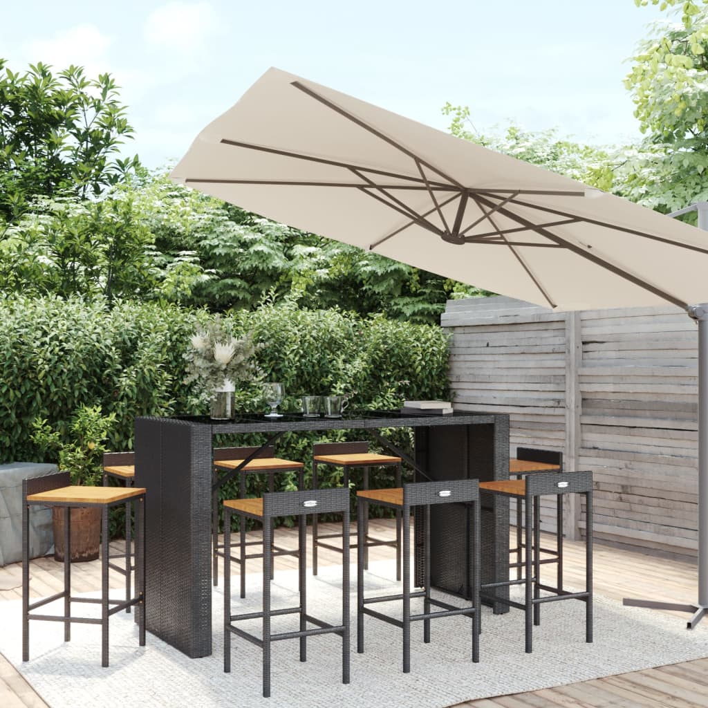 9-Tlg. Gartenbar-Set Poly Rattan & Massivholz Akazie