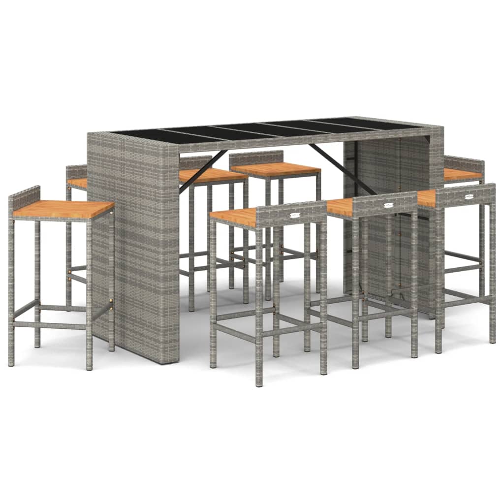 9-Tlg. Gartenbar-Set Poly Rattan & Massivholz Akazie