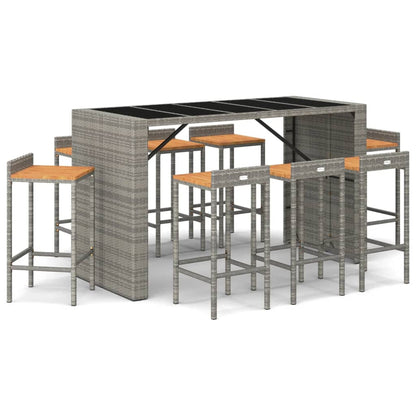 9-Tlg. Gartenbar-Set Poly Rattan & Massivholz Akazie