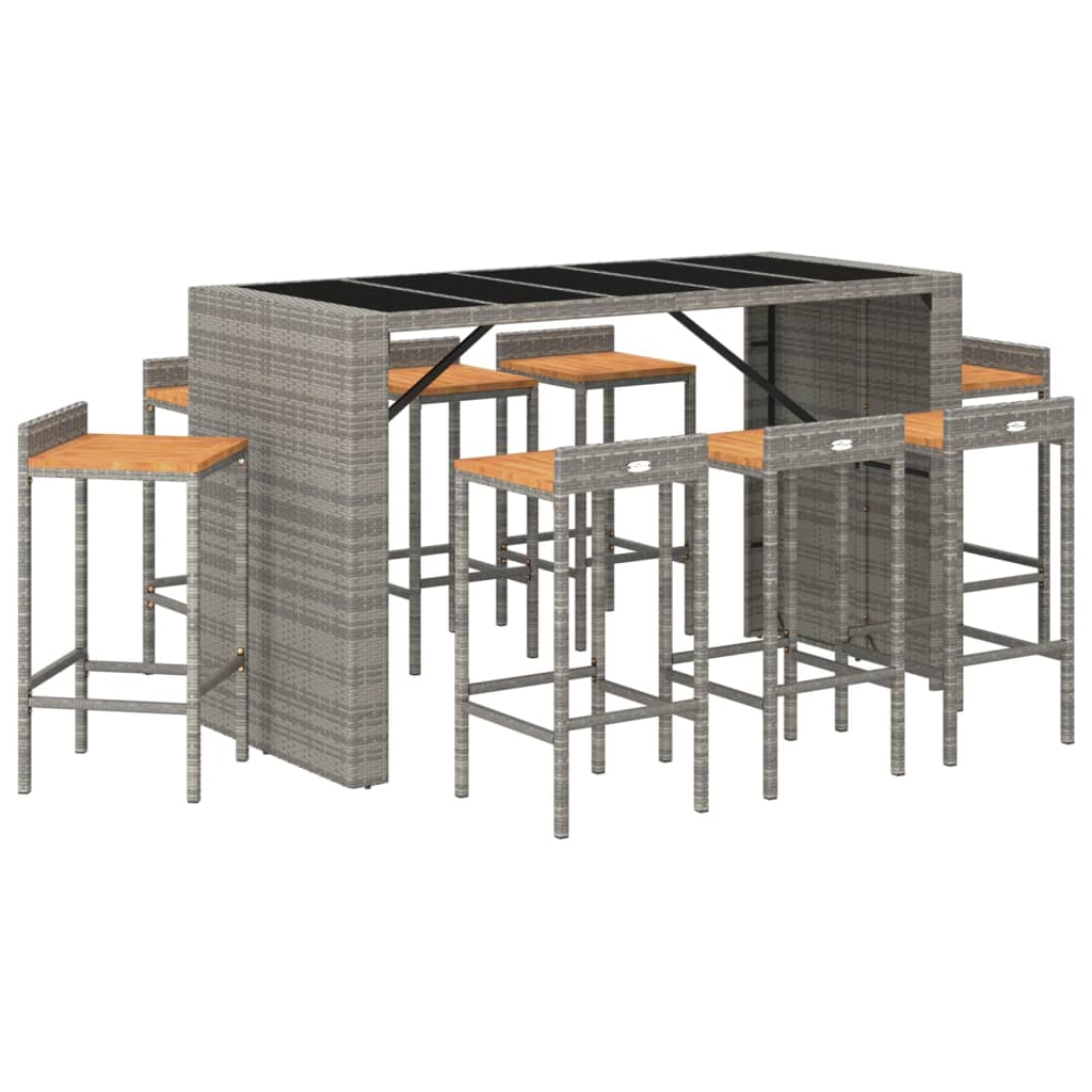 9-Tlg. Gartenbar-Set Poly Rattan & Massivholz Akazie