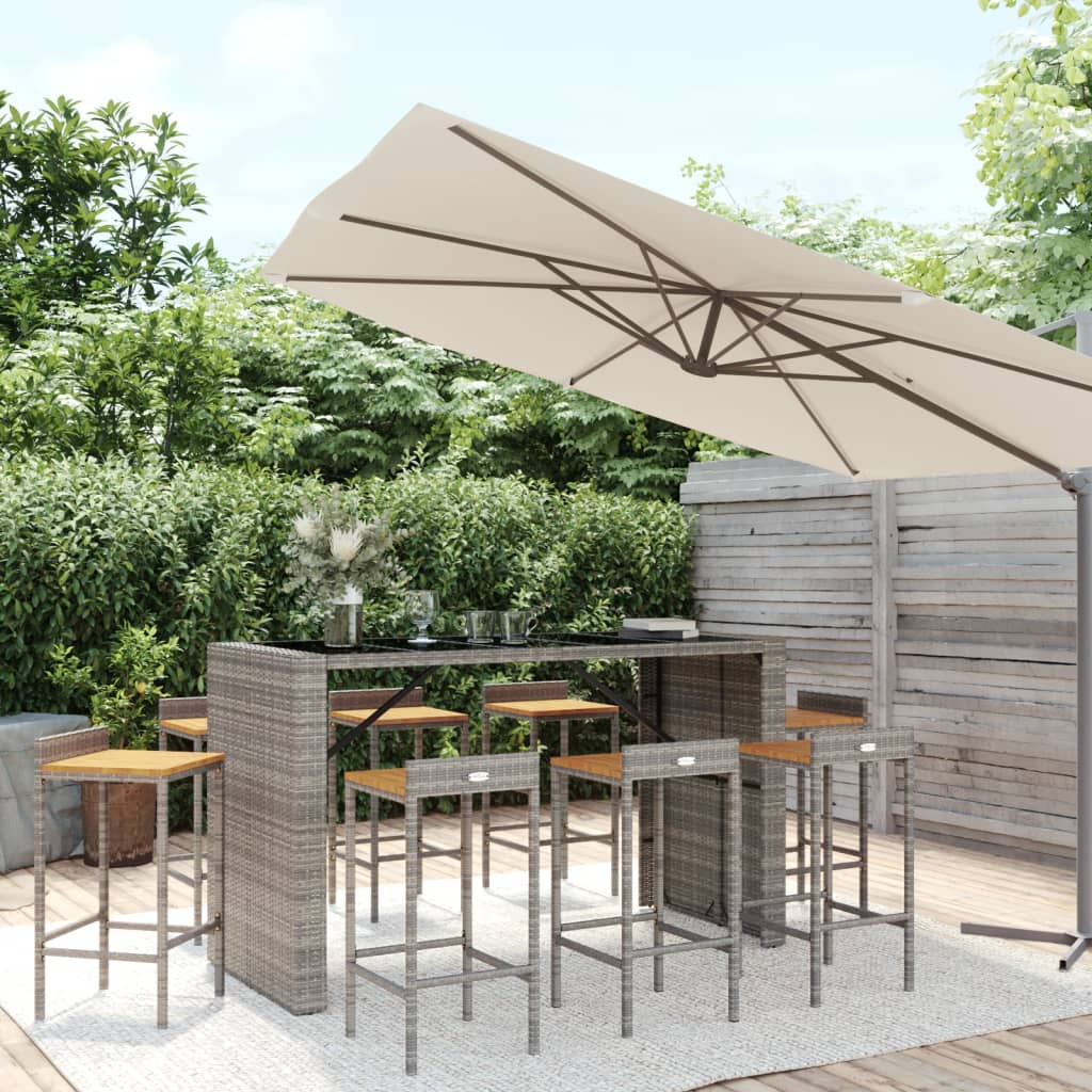 9-Tlg. Gartenbar-Set Poly Rattan & Massivholz Akazie