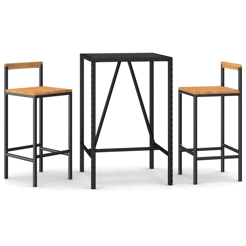 3-Tlg. Gartenbar-Set Poly Rattan & Massivholz Akazie