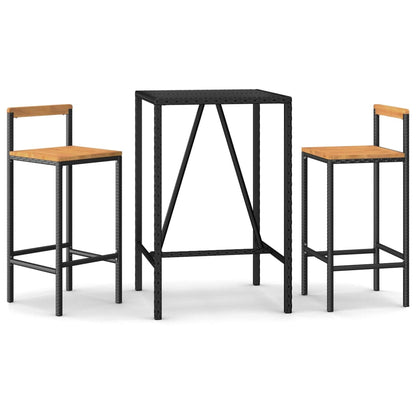 3-Tlg. Gartenbar-Set Poly Rattan & Massivholz Akazie