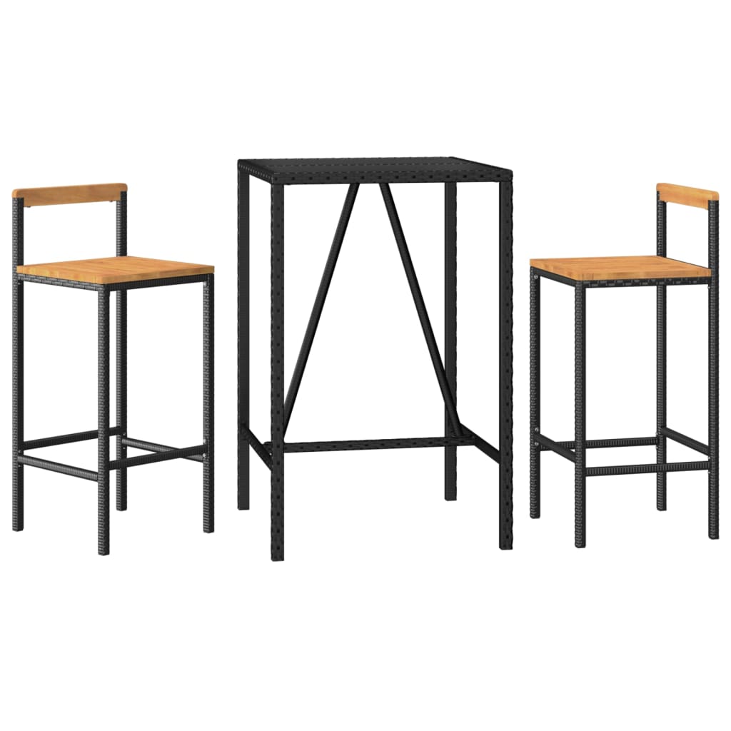 3-Tlg. Gartenbar-Set Poly Rattan & Massivholz Akazie