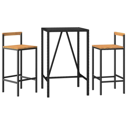 3-Tlg. Gartenbar-Set Poly Rattan & Massivholz Akazie