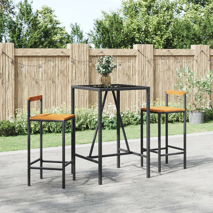 3-Tlg. Gartenbar-Set Poly Rattan & Massivholz Akazie