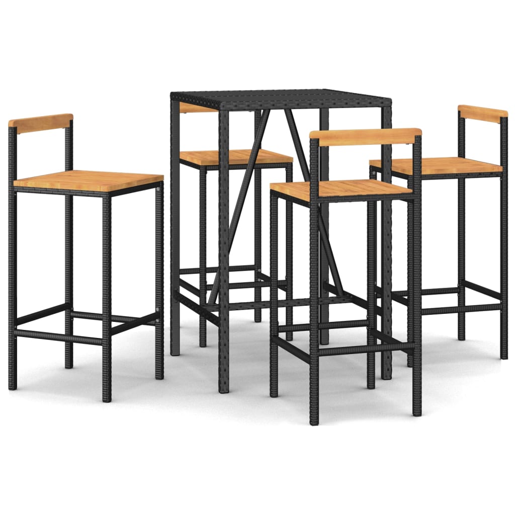 5-Tlg. Gartenbar-Set Poly Rattan & Massivholz Akazie