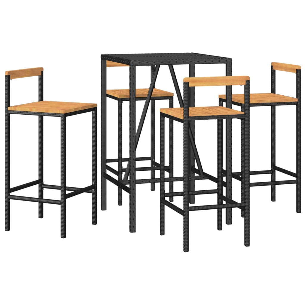 5-Tlg. Gartenbar-Set Poly Rattan & Massivholz Akazie