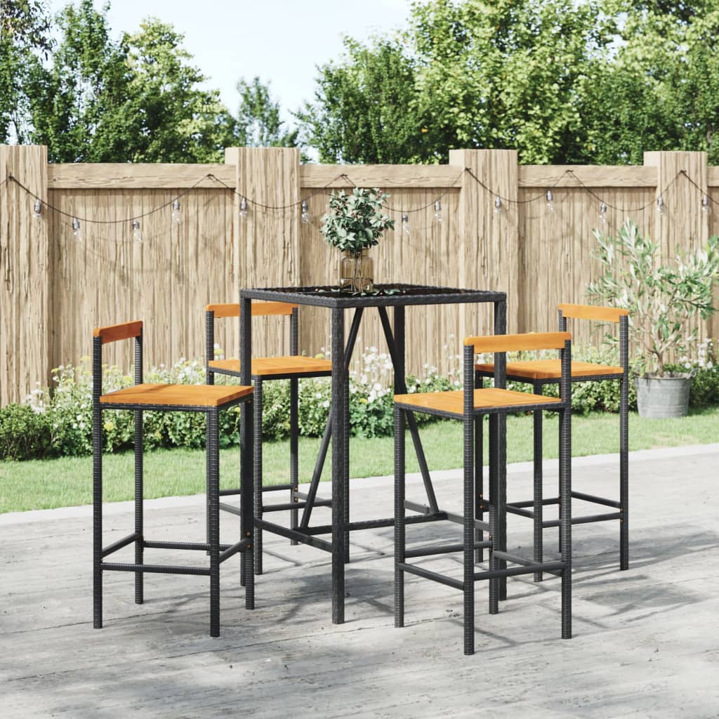5-Tlg. Gartenbar-Set Poly Rattan & Massivholz Akazie