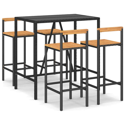 5-Tlg. Gartenbar-Set Poly Rattan & Massivholz Akazie