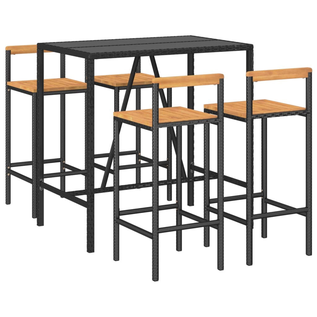 5-Tlg. Gartenbar-Set Poly Rattan & Massivholz Akazie