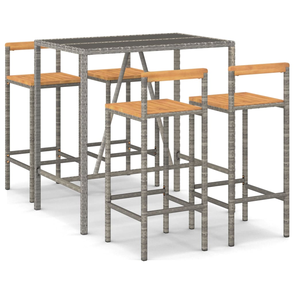 5-Tlg. Gartenbar-Set Poly Rattan & Massivholz Akazie