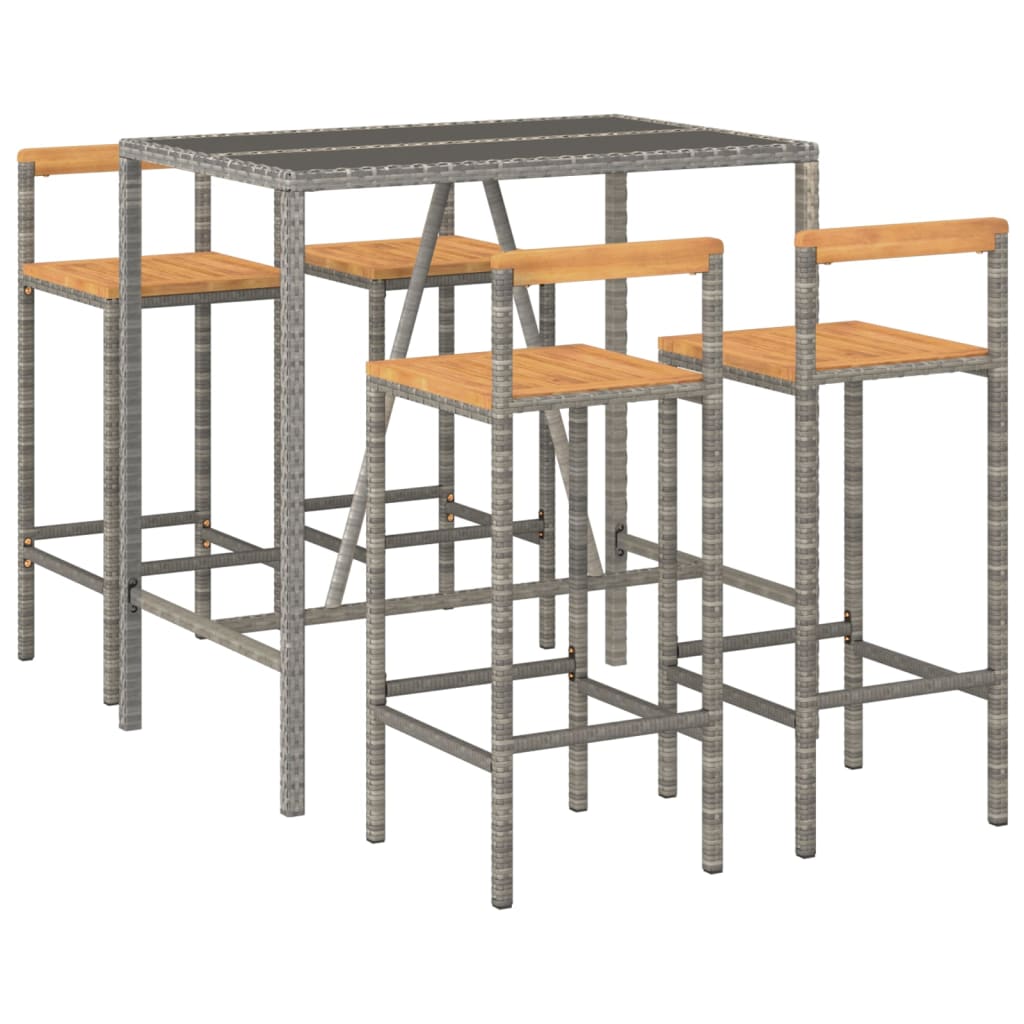 5-Tlg. Gartenbar-Set Poly Rattan & Massivholz Akazie