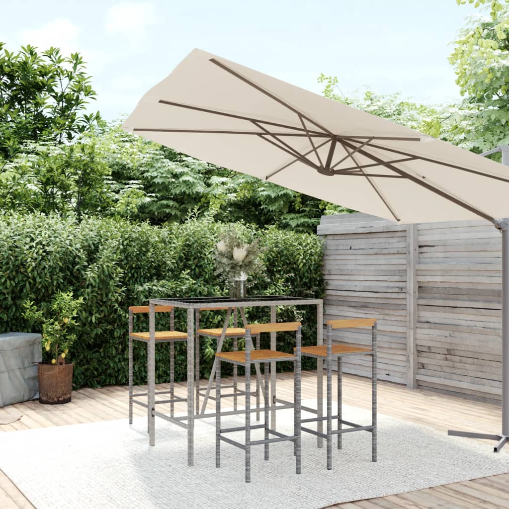 5-Tlg. Gartenbar-Set Poly Rattan & Massivholz Akazie