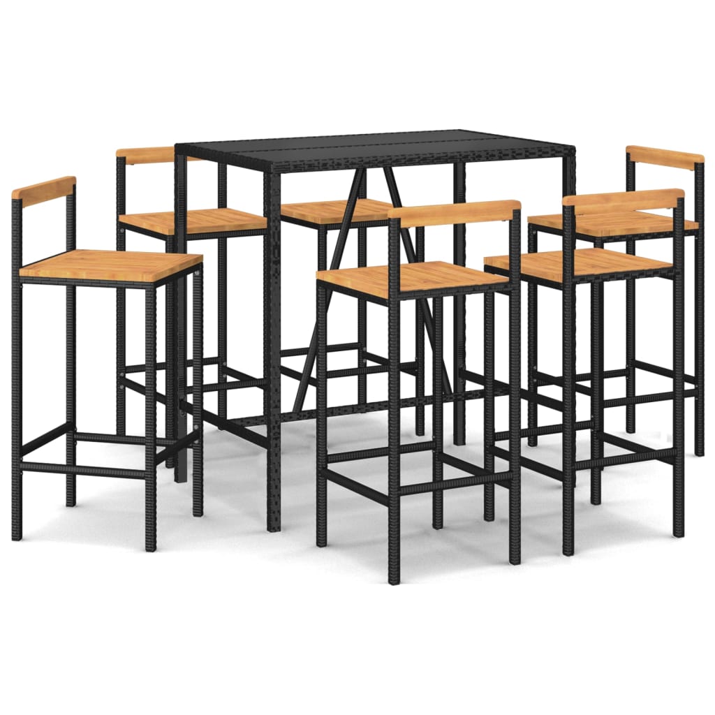 7-Tlg. Gartenbar-Set Poly Rattan & Massivholz Akazie