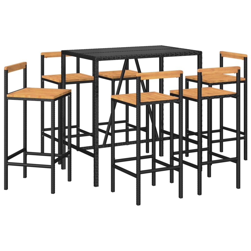7-Tlg. Gartenbar-Set Poly Rattan & Massivholz Akazie