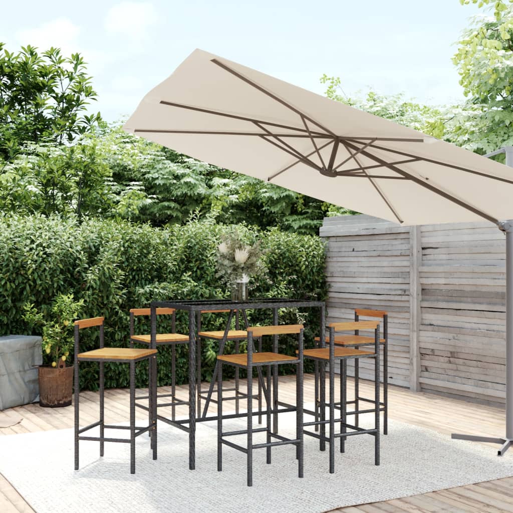 7-Tlg. Gartenbar-Set Poly Rattan & Massivholz Akazie