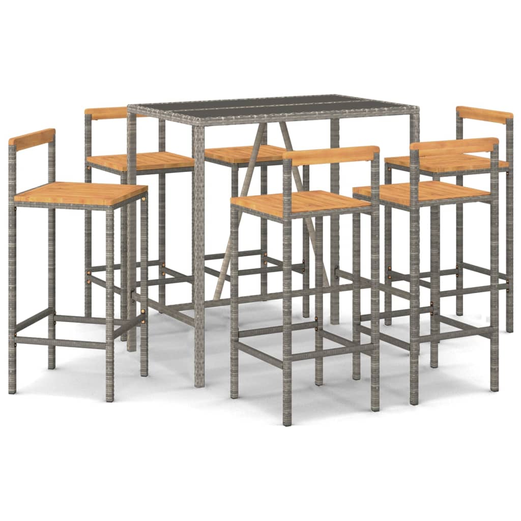 7-Tlg. Gartenbar-Set Poly Rattan & Massivholz Akazie