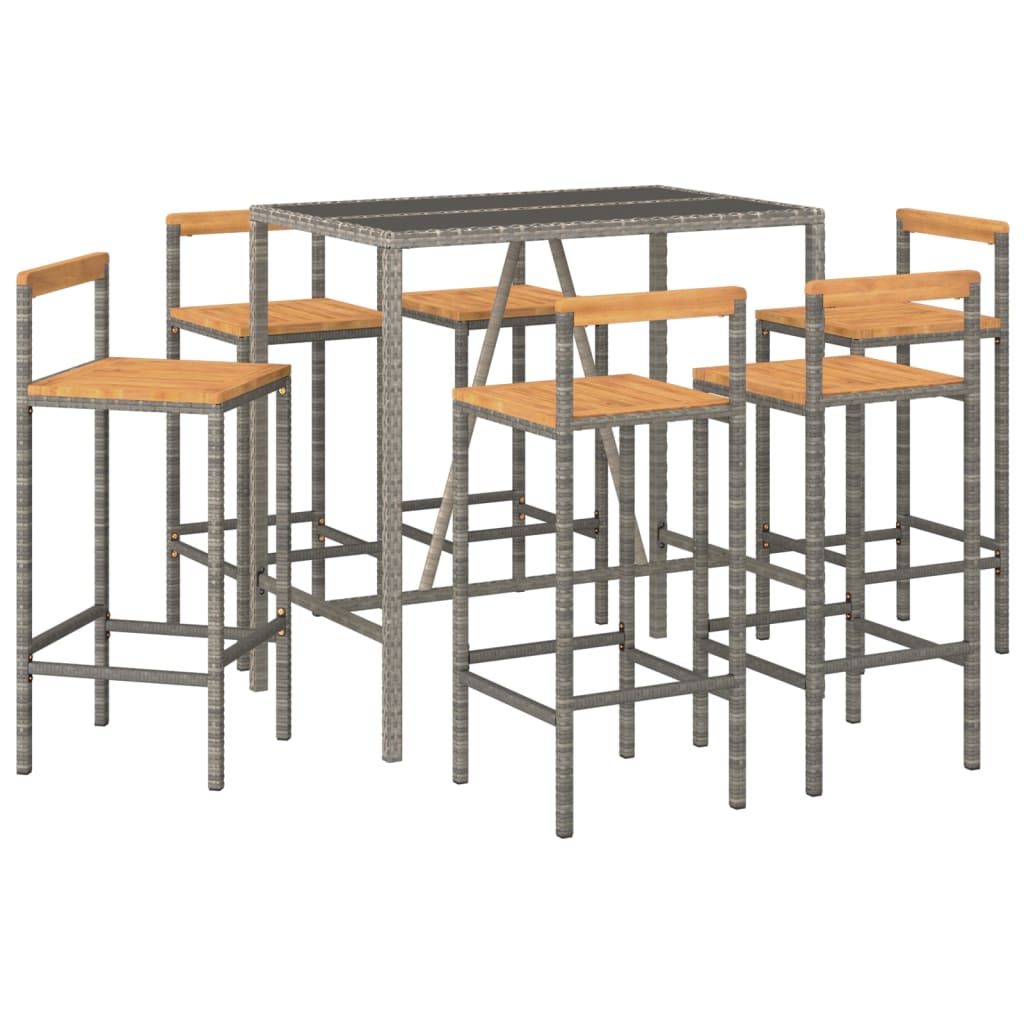 7-Tlg. Gartenbar-Set Poly Rattan & Massivholz Akazie
