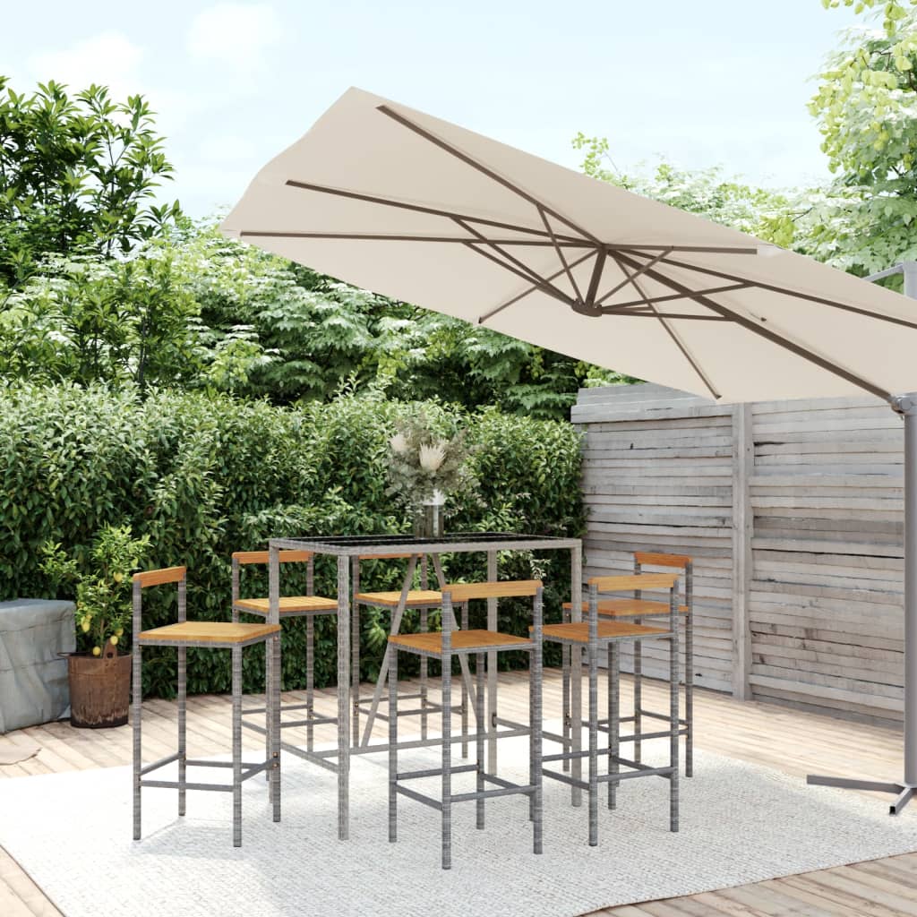 7-Tlg. Gartenbar-Set Poly Rattan & Massivholz Akazie
