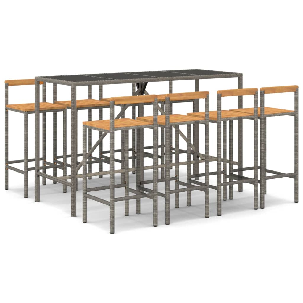 9-Tlg. Gartenbar-Set Poly Rattan & Massivholz Akazie