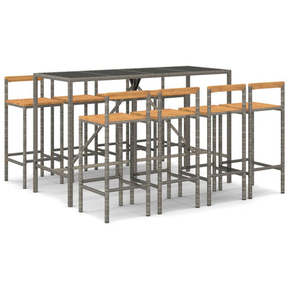 9-Tlg. Gartenbar-Set Poly Rattan & Massivholz Akazie