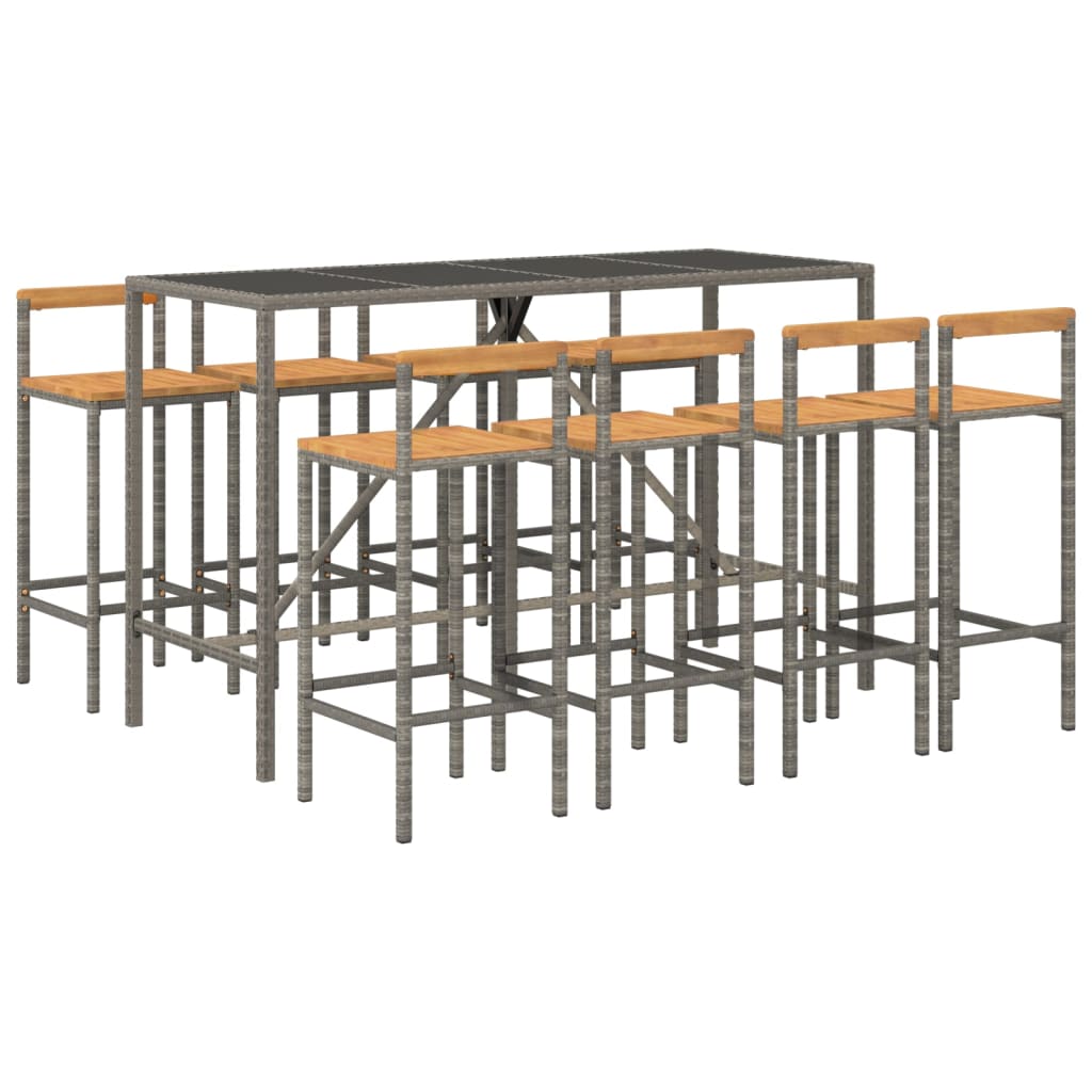 9-Tlg. Gartenbar-Set Poly Rattan & Massivholz Akazie
