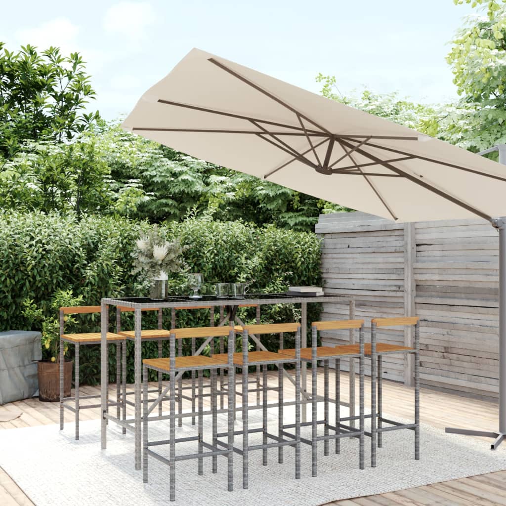 9-Tlg. Gartenbar-Set Poly Rattan & Massivholz Akazie