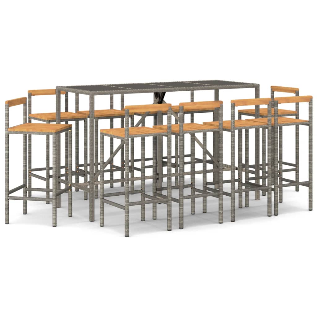 11-Tlg. Gartenbar-Set Poly Rattan & Massivholz Akazie