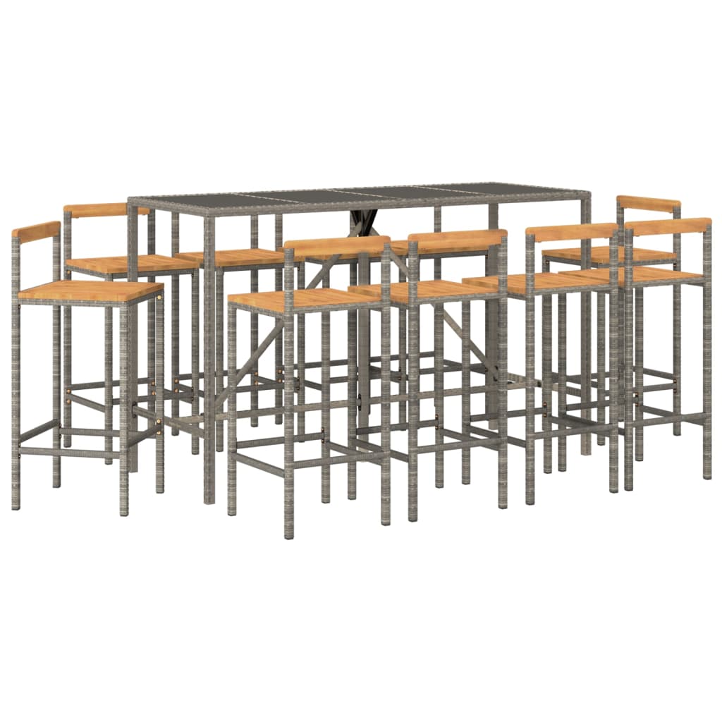 11-Tlg. Gartenbar-Set Poly Rattan & Massivholz Akazie