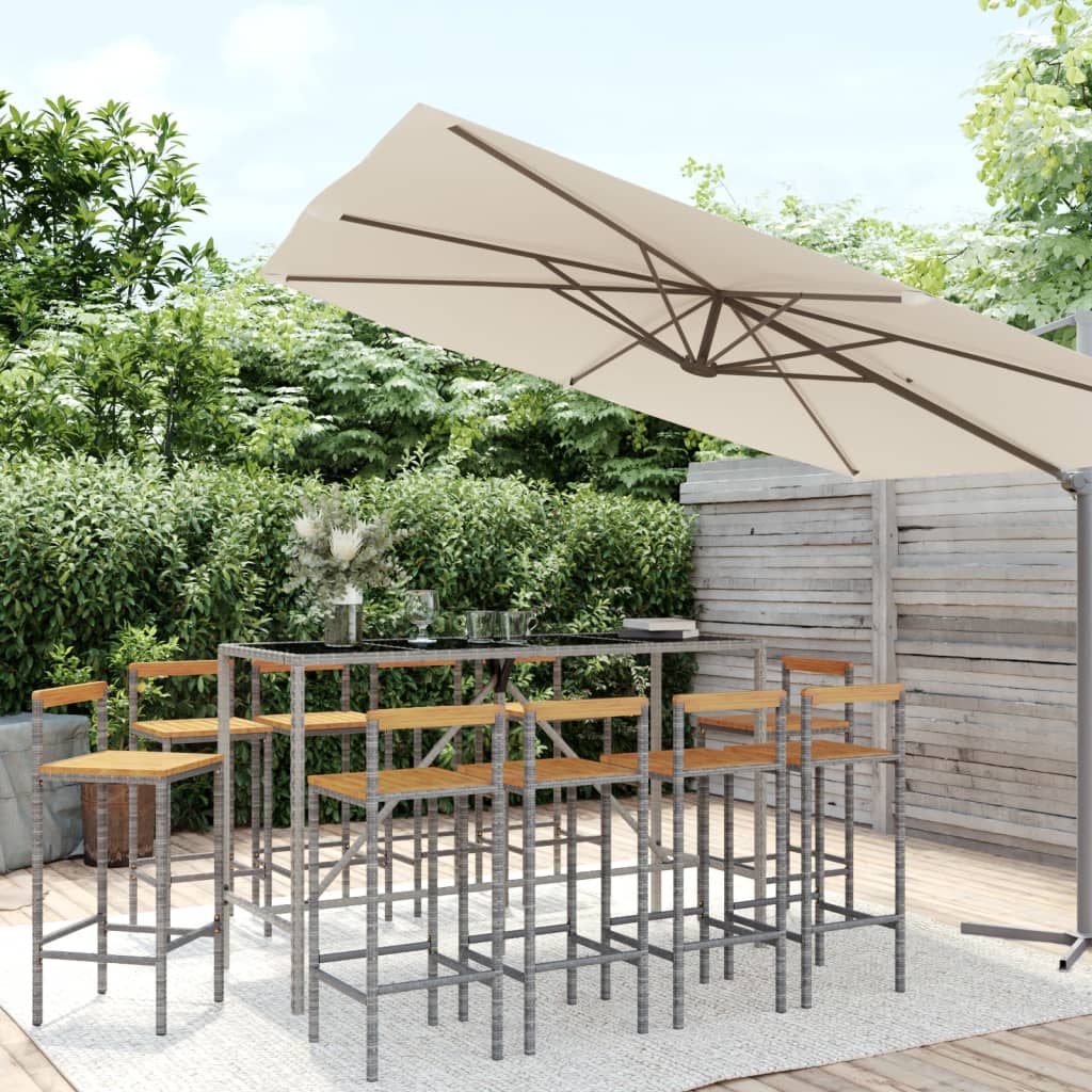 11-Tlg. Gartenbar-Set Poly Rattan & Massivholz Akazie