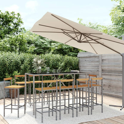 11-Tlg. Gartenbar-Set Poly Rattan & Massivholz Akazie