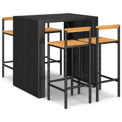 5-Tlg. Gartenbar-Set Poly Rattan & Massivholz Akazie