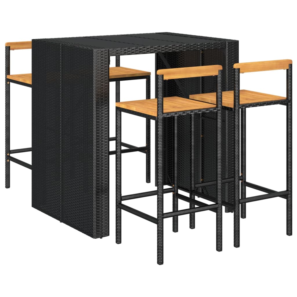 5-Tlg. Gartenbar-Set Poly Rattan & Massivholz Akazie