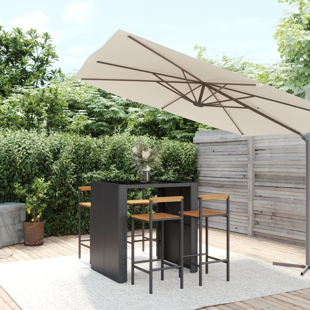 5-Tlg. Gartenbar-Set Poly Rattan & Massivholz Akazie