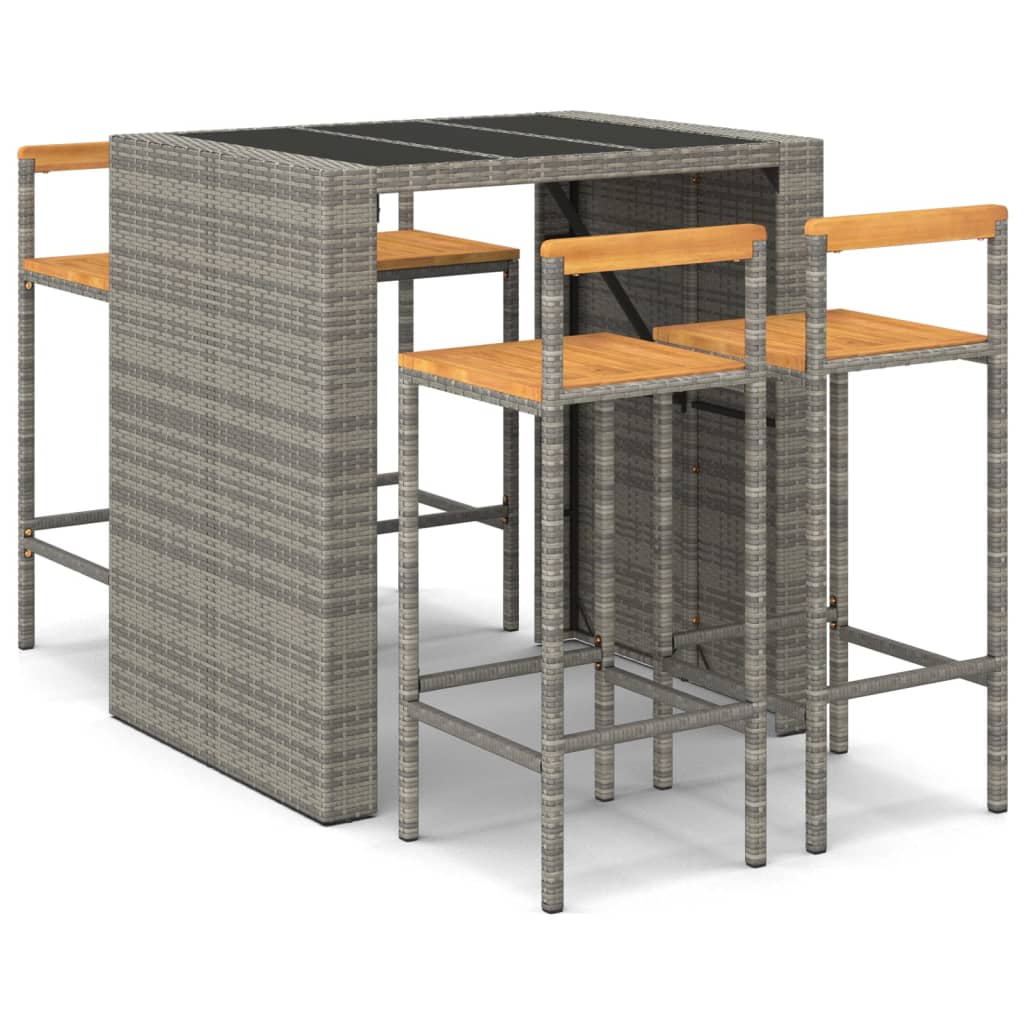 5-Tlg. Gartenbar-Set Poly Rattan & Massivholz Akazie