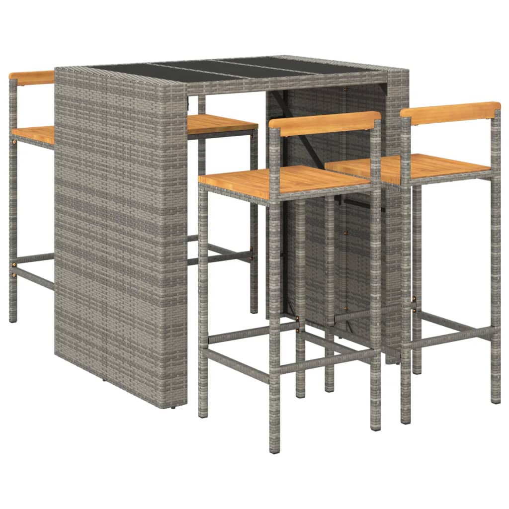 5-Tlg. Gartenbar-Set Poly Rattan & Massivholz Akazie