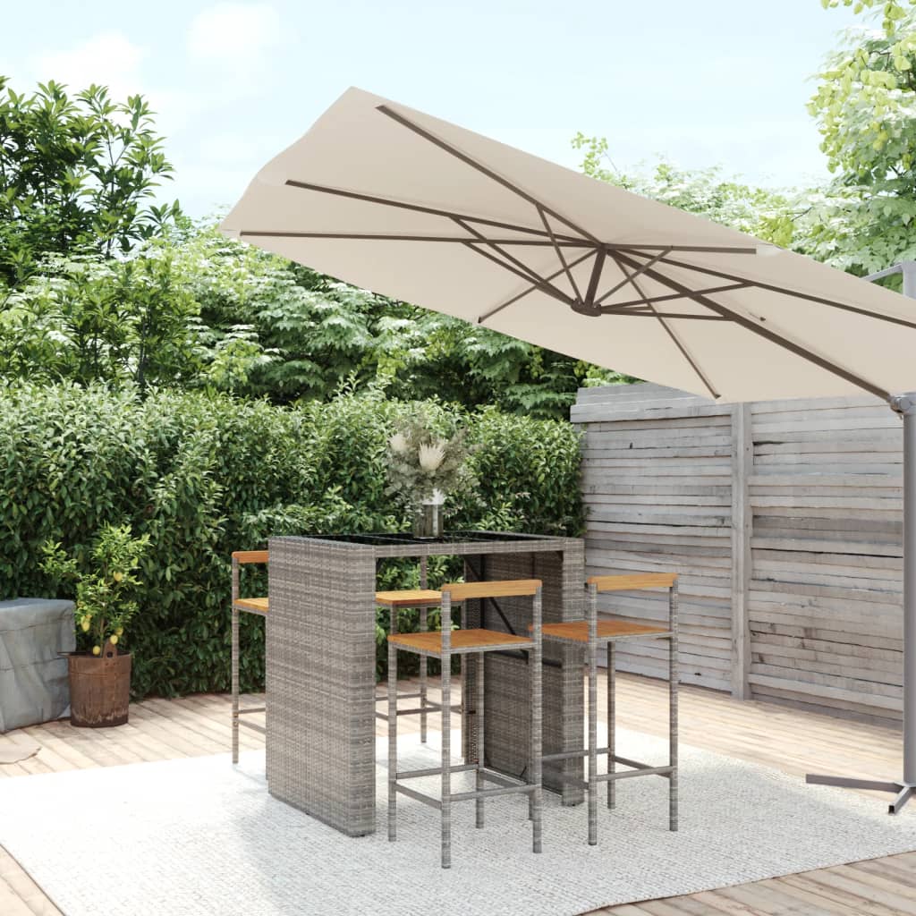 5-Tlg. Gartenbar-Set Poly Rattan & Massivholz Akazie