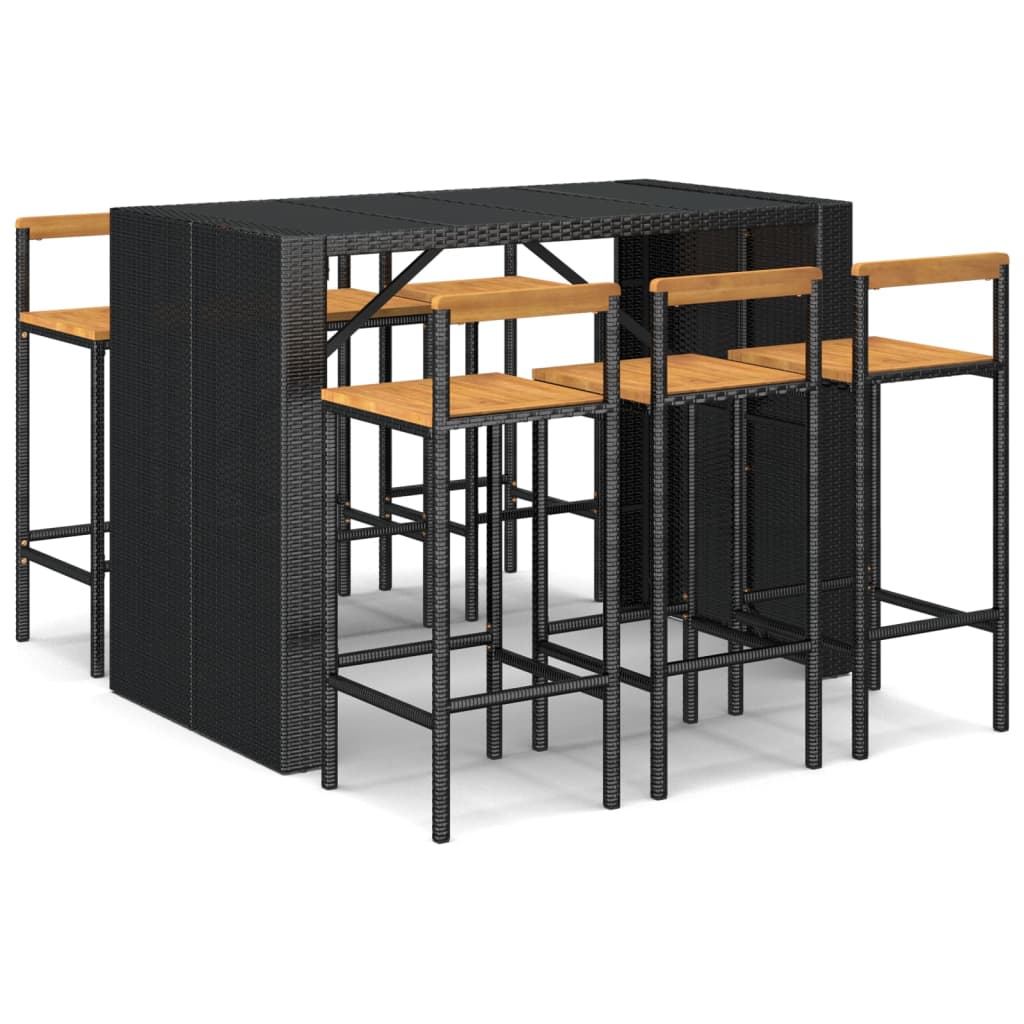 7-Tlg. Gartenbar-Set Poly Rattan & Massivholz Akazie