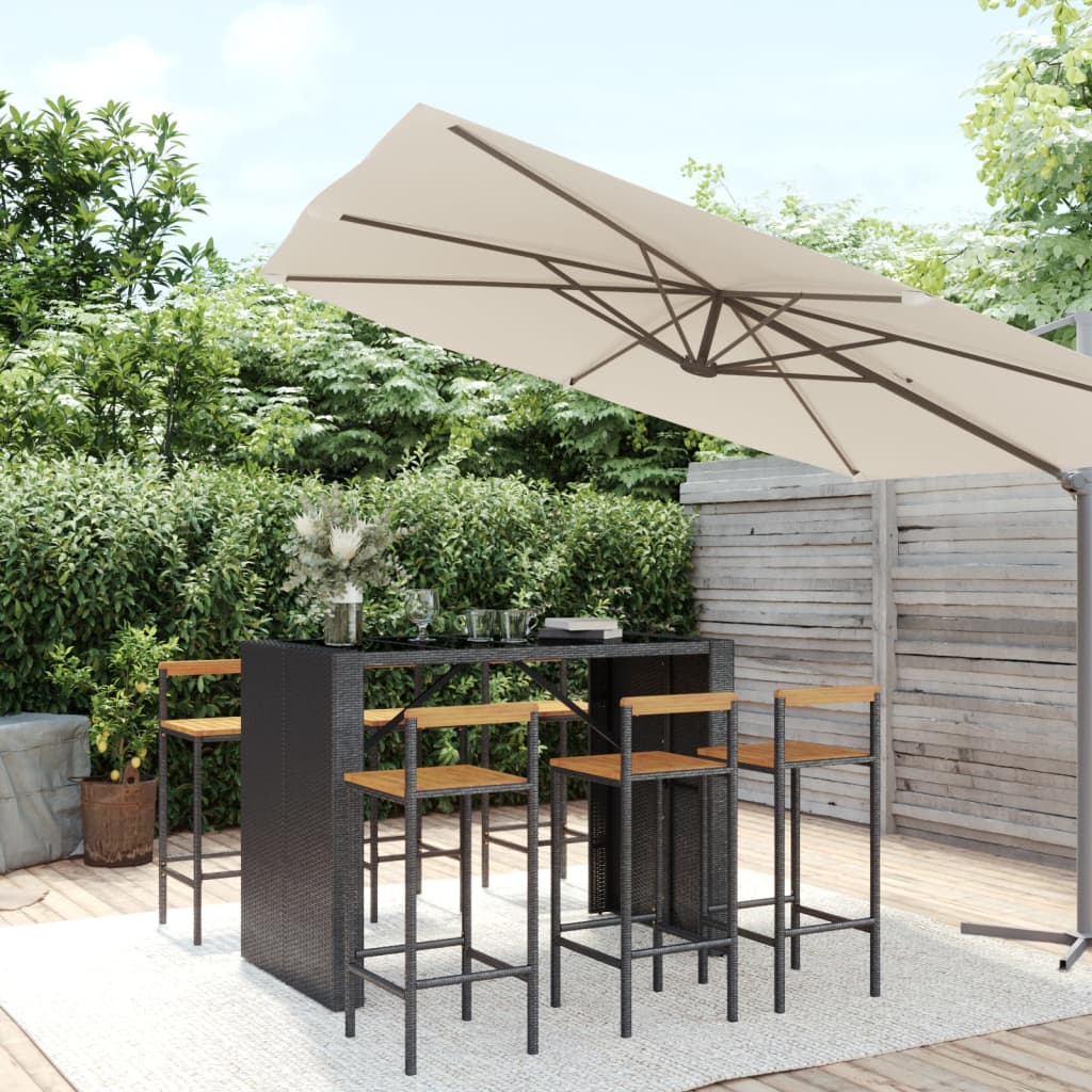 7-Tlg. Gartenbar-Set Poly Rattan & Massivholz Akazie