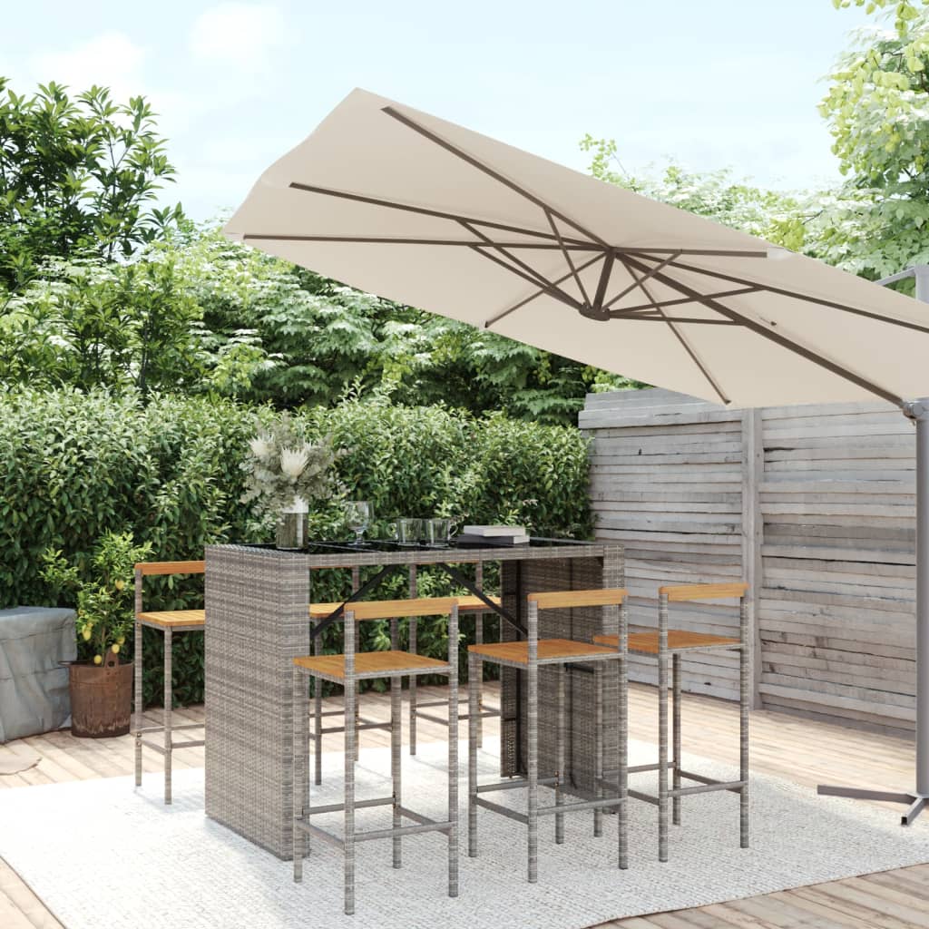 7-Tlg. Gartenbar-Set Poly Rattan & Massivholz Akazie
