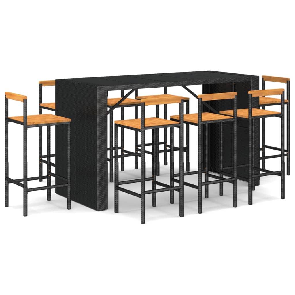 9-Tlg. Gartenbar-Set Poly Rattan & Massivholz Akazie