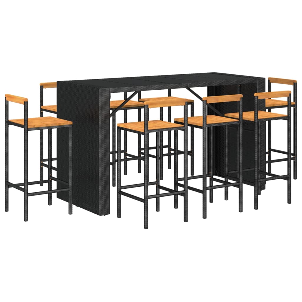 9-Tlg. Gartenbar-Set Poly Rattan & Massivholz Akazie