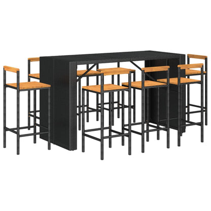 9-Tlg. Gartenbar-Set Poly Rattan & Massivholz Akazie