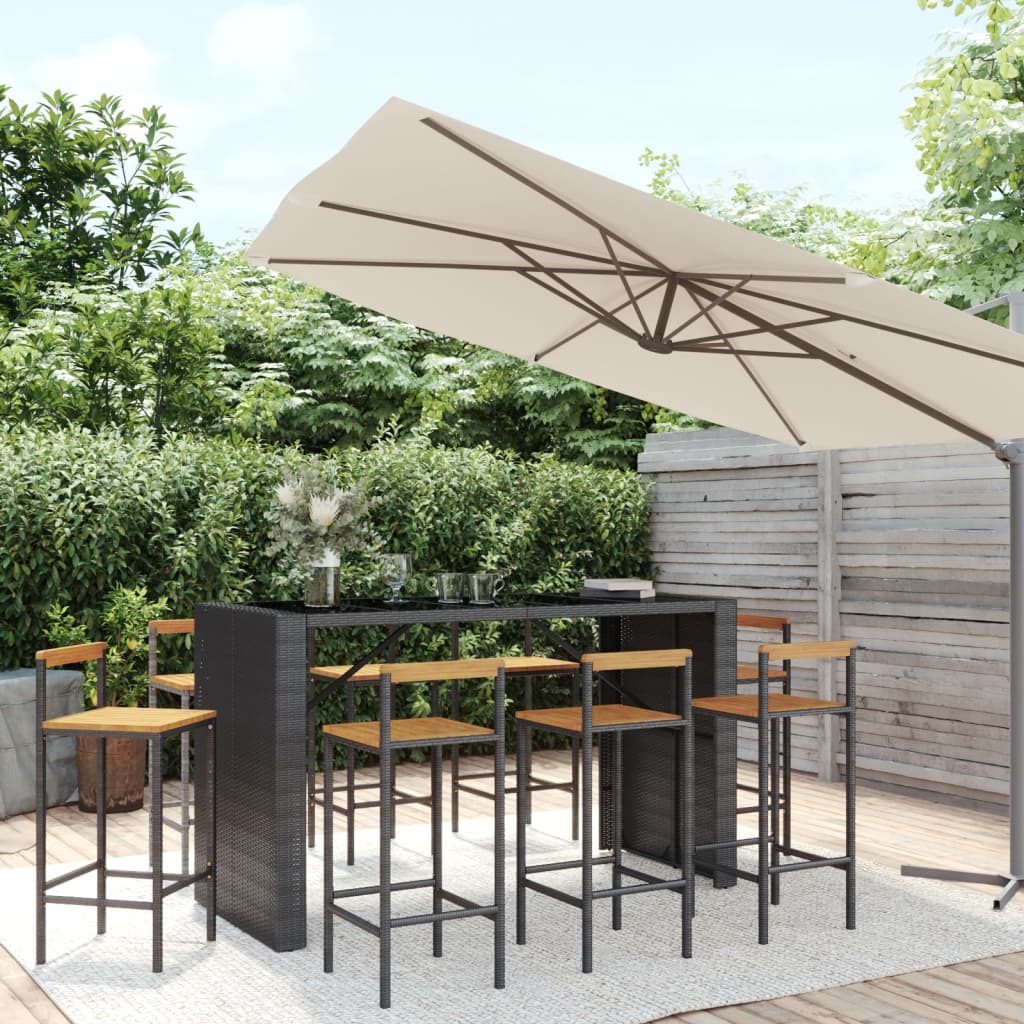 9-Tlg. Gartenbar-Set Poly Rattan & Massivholz Akazie