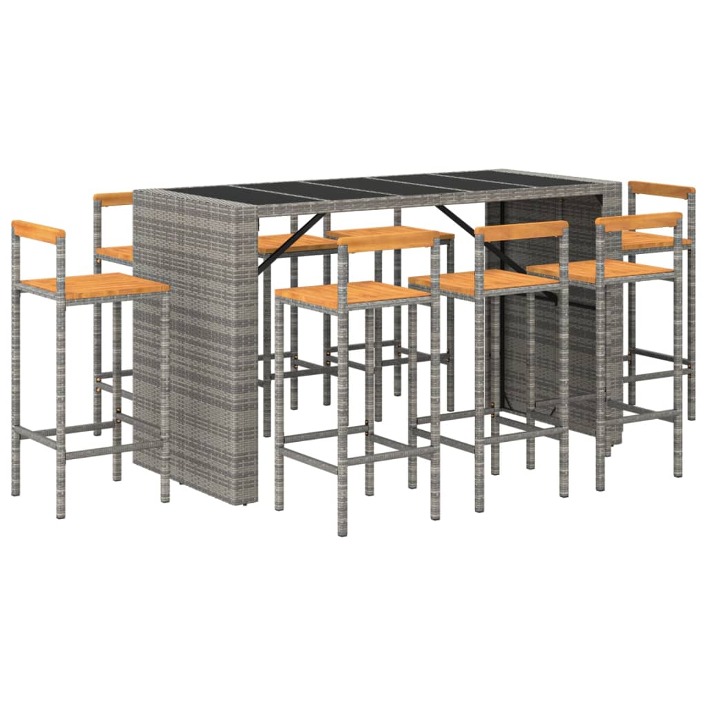 9-Tlg. Gartenbar-Set Poly Rattan & Massivholz Akazie