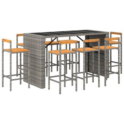 9-Tlg. Gartenbar-Set Poly Rattan & Massivholz Akazie