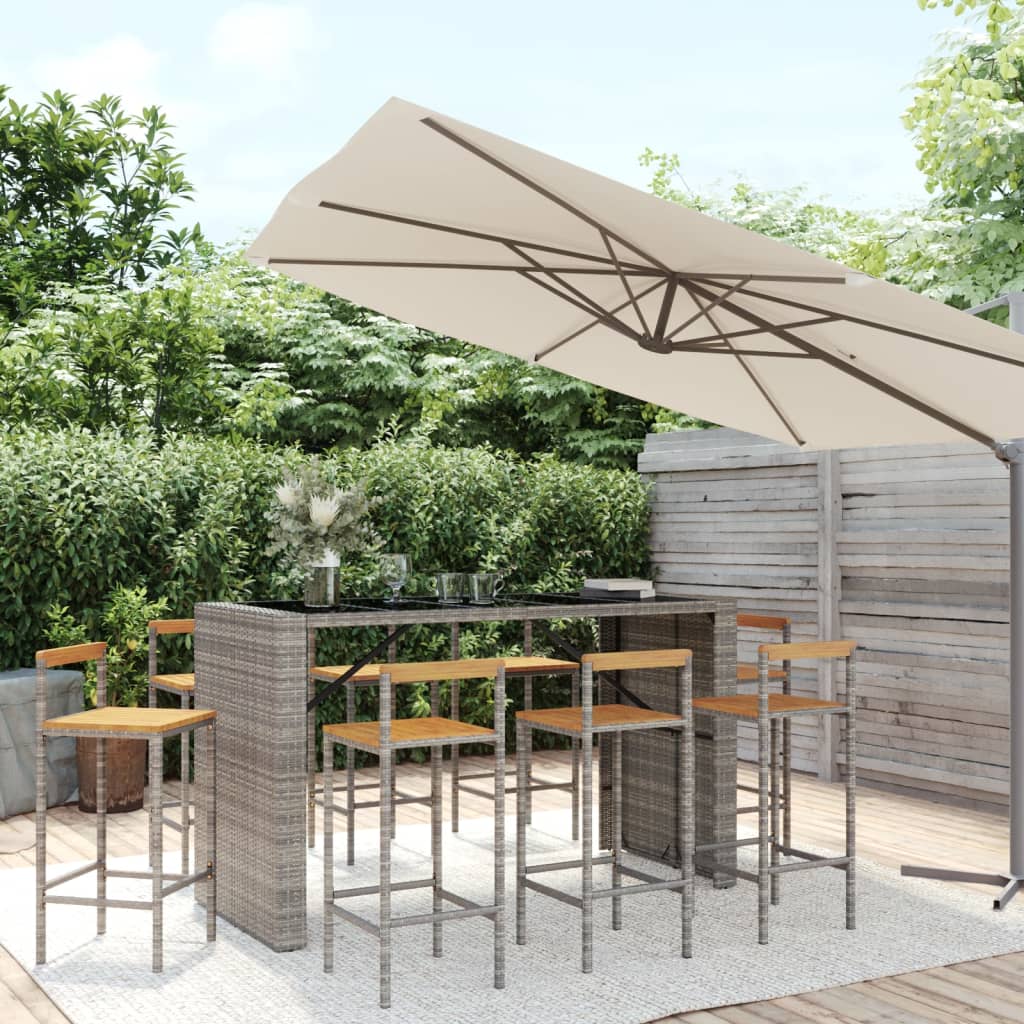 9-Tlg. Gartenbar-Set Poly Rattan & Massivholz Akazie